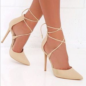 Lulus Michele Nude Lace-Up Heels- NEVER WORN